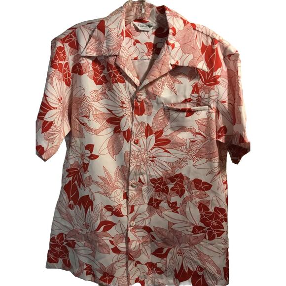 Hawaii Nei Honolulu Vintage Men’s L Red Floral Short Sleeve Button Down Shirt - Picture 1 of 12